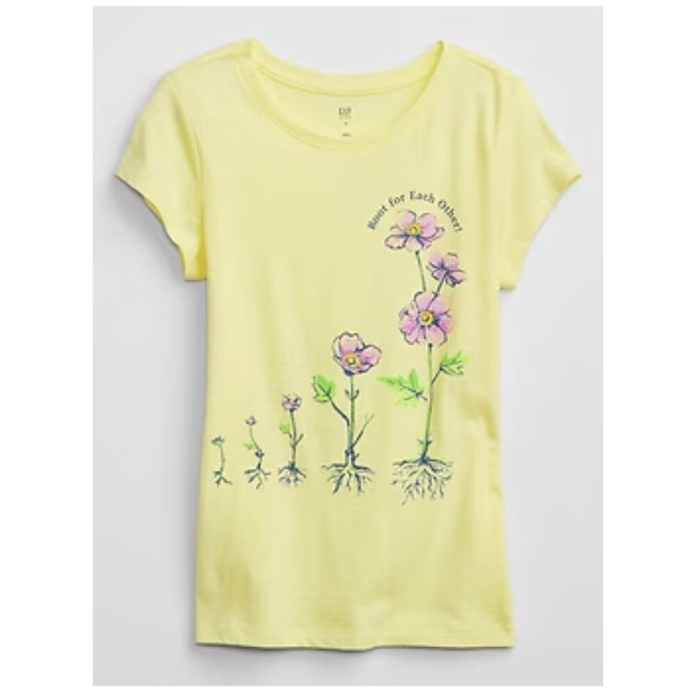 GAP Kids Girls Tee Floral Print Graphic Short Sleeve Yellow T-Shirt